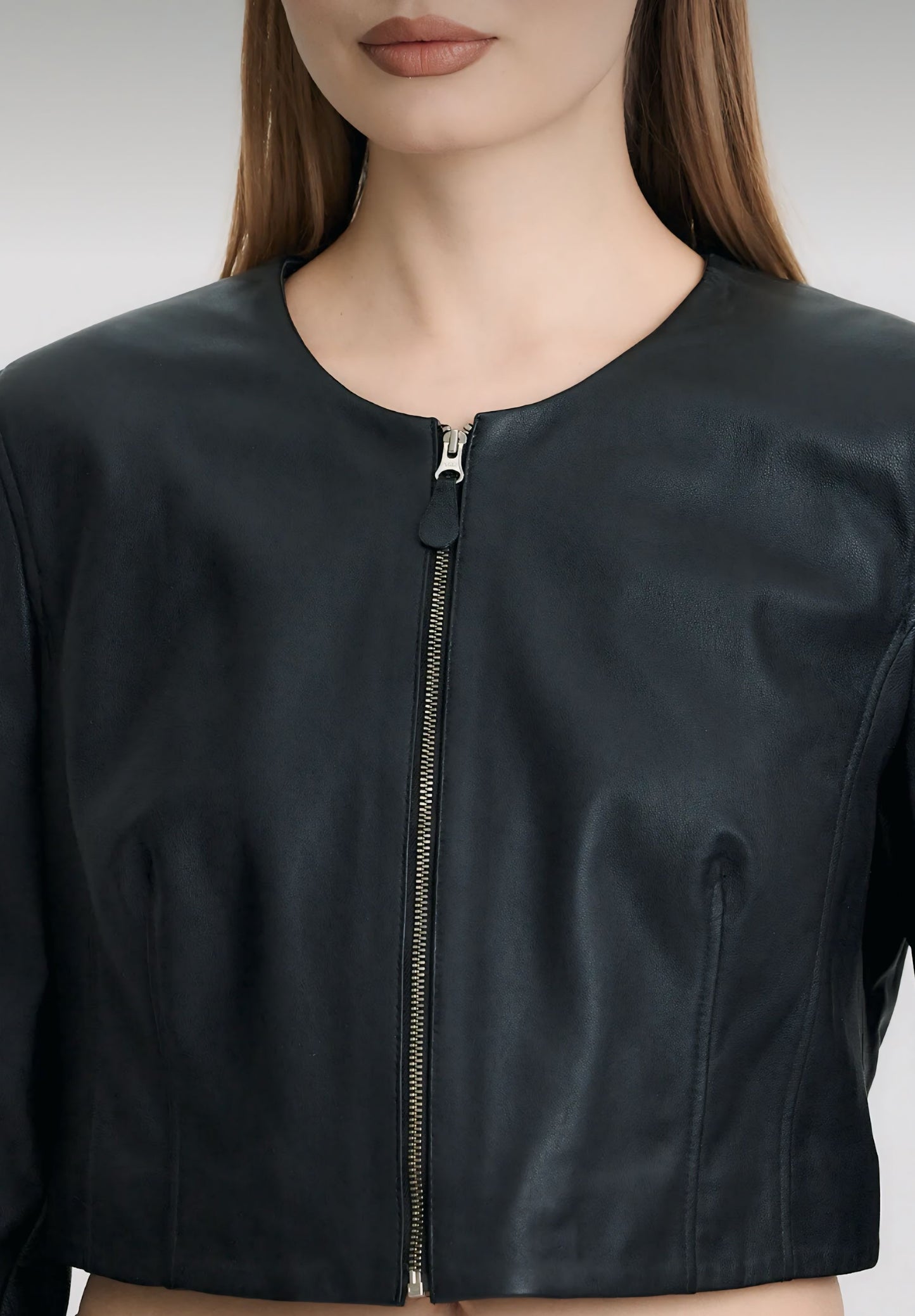 Black Lambskin Zippered Women's Jacket - Model X