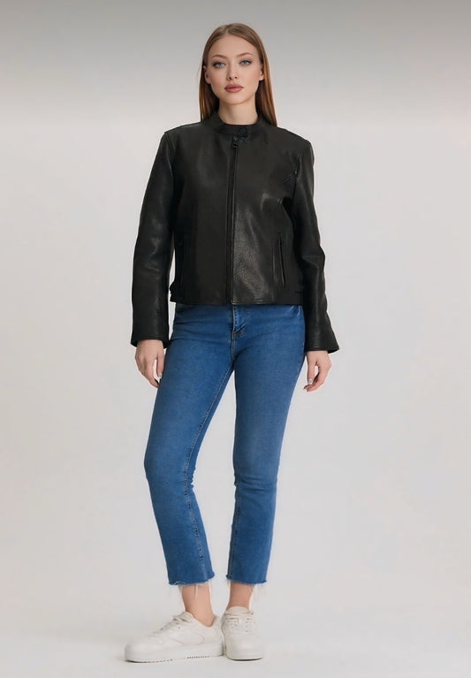 Crispy Women's Jacket with Black Lambskin