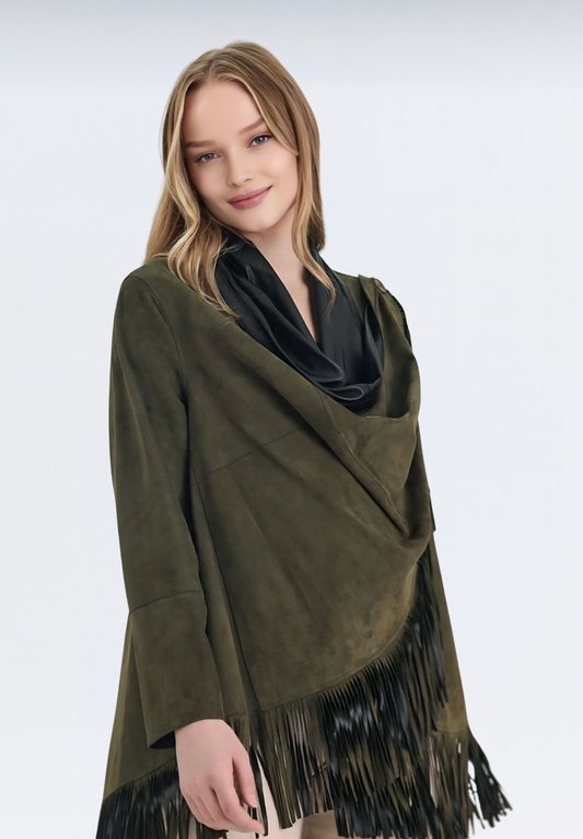 Salisbury Lüks Süet Kadın Panço | Haki