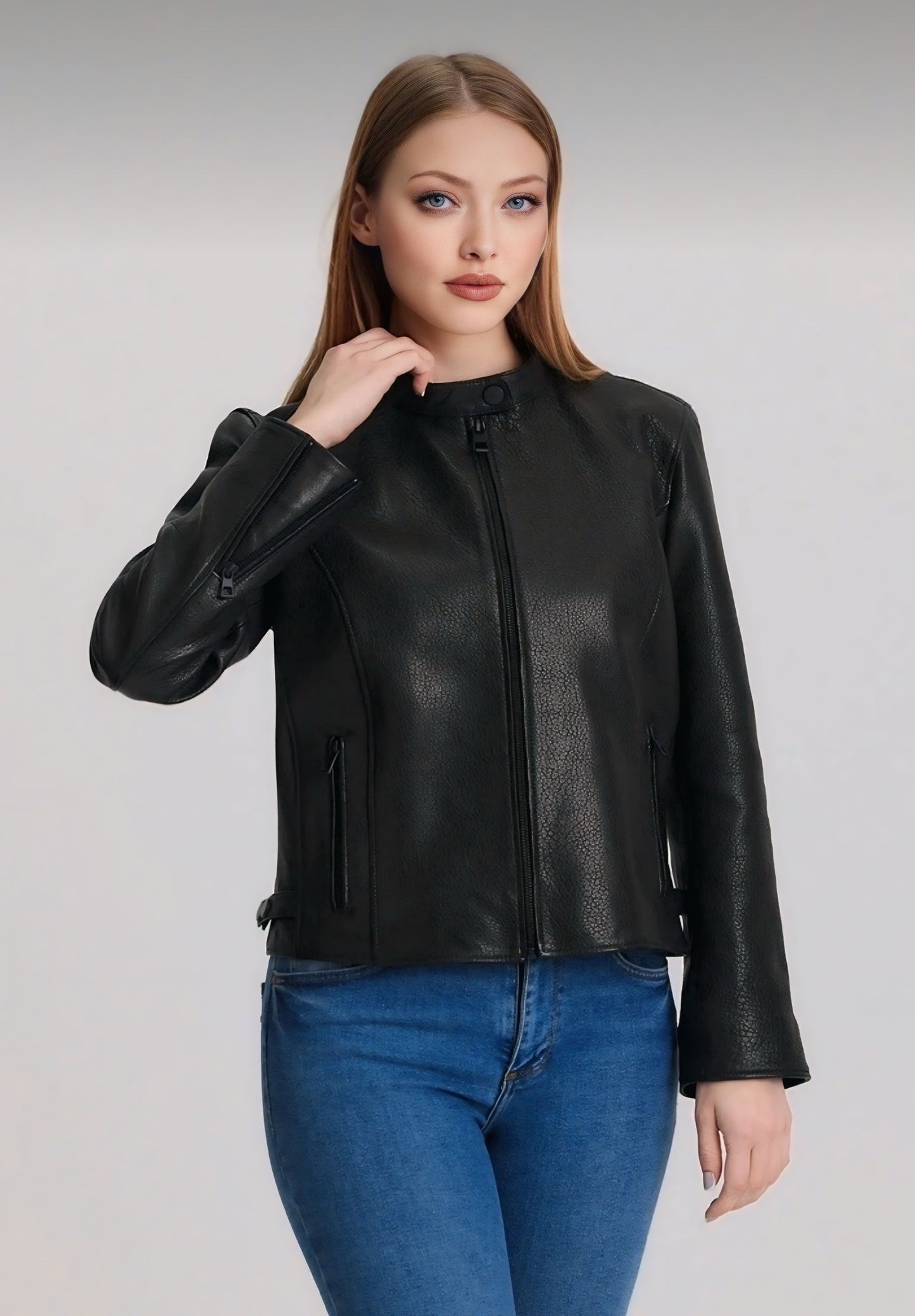 Crispy Women's Jacket with Black Lambskin
