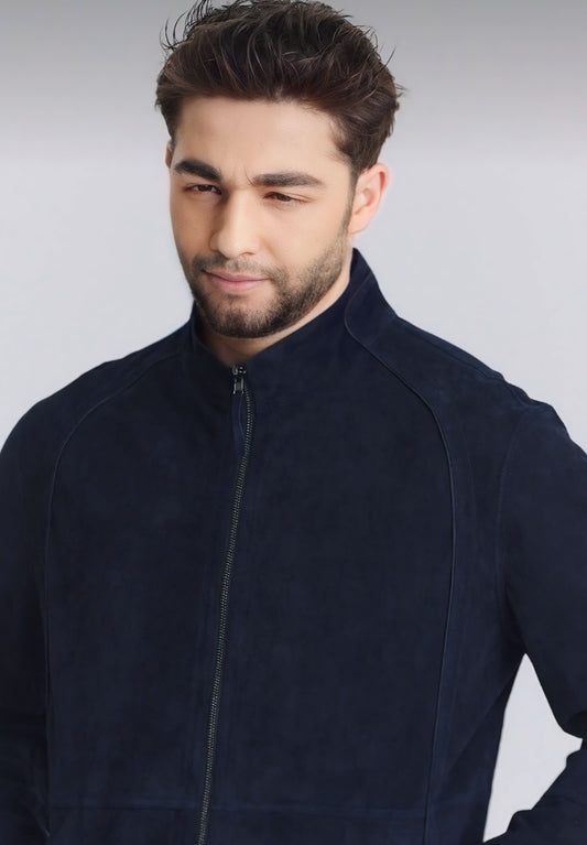 Navy Blue Goat Suede Reversible Jacket
