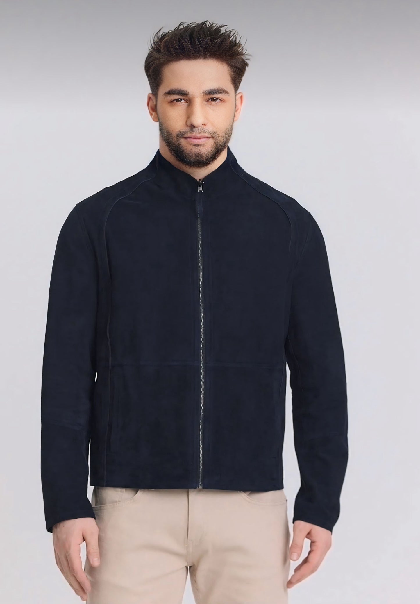 Navy Blue Goat Suede Reversible Jacket