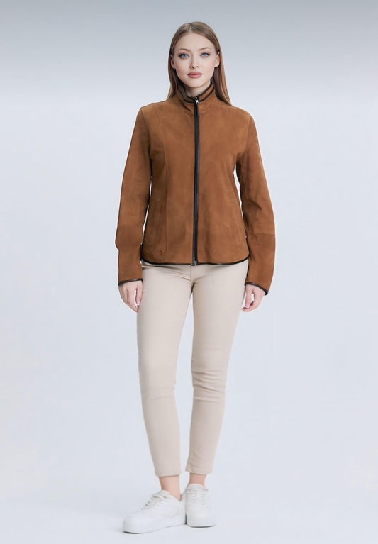 Whiskey Reversible Goat Suede Jacket for Women - Model Y