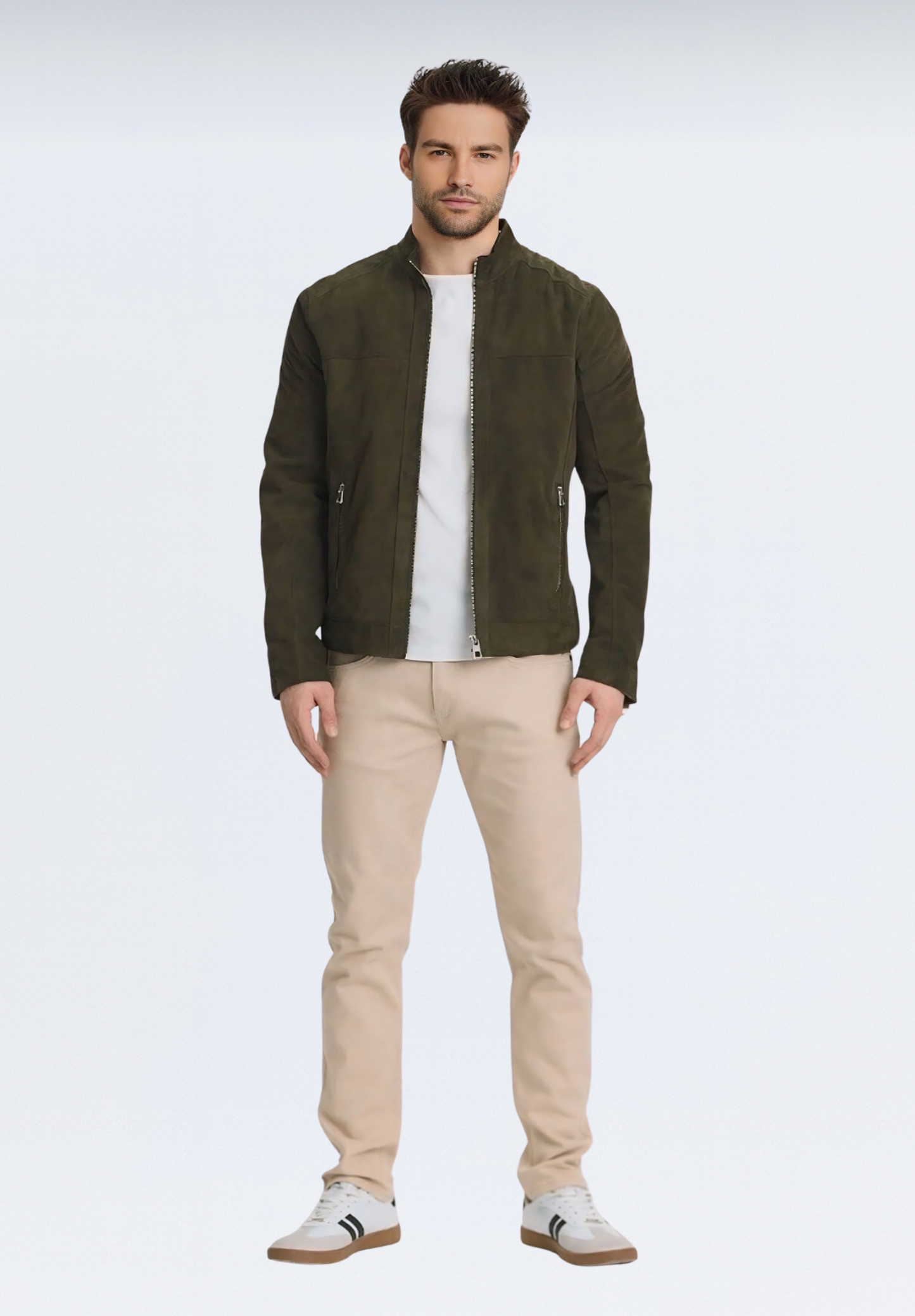 Premium Süet Erkek Deri Ceket | Haki