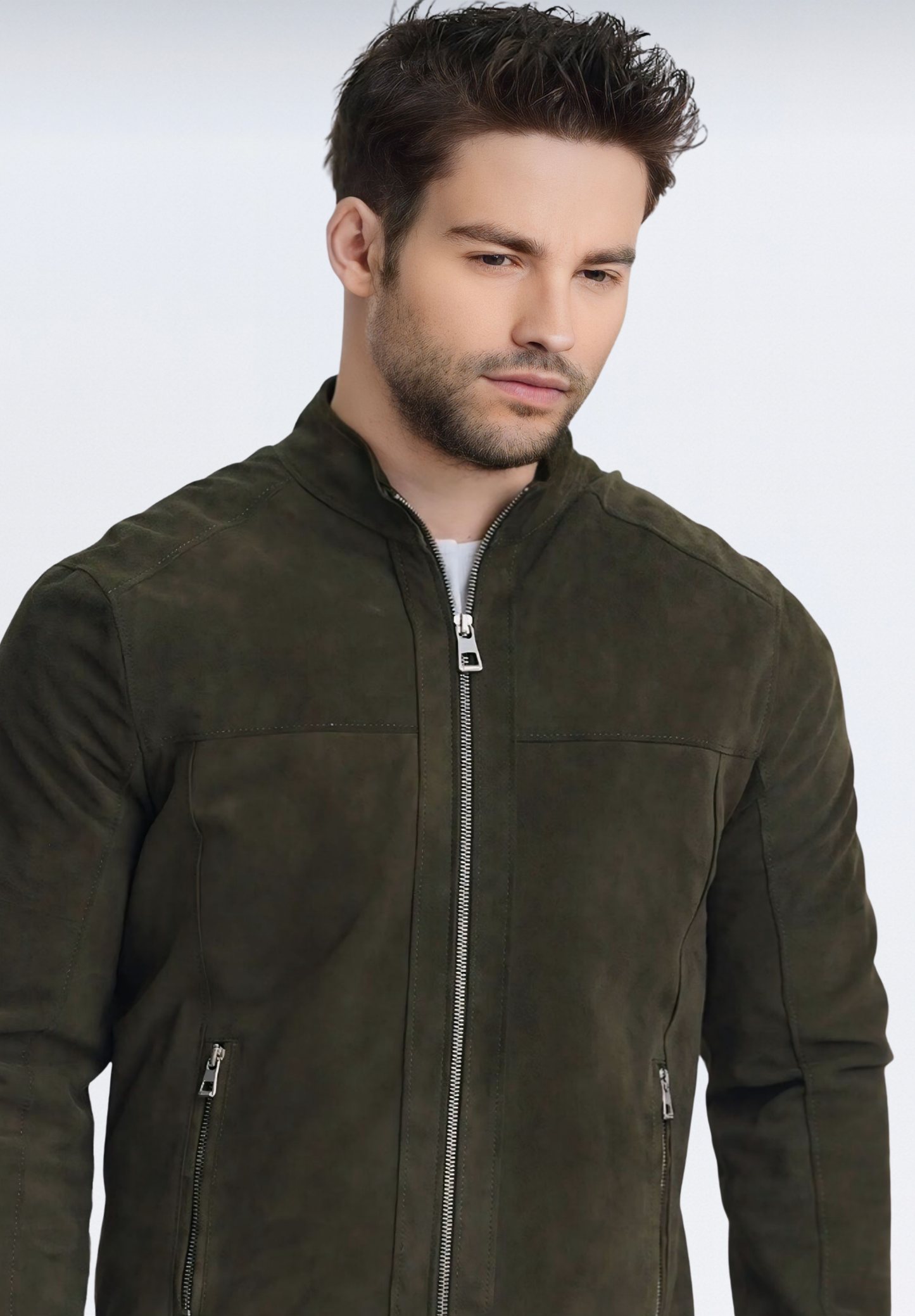 Premium Süet Erkek Deri Ceket | Haki