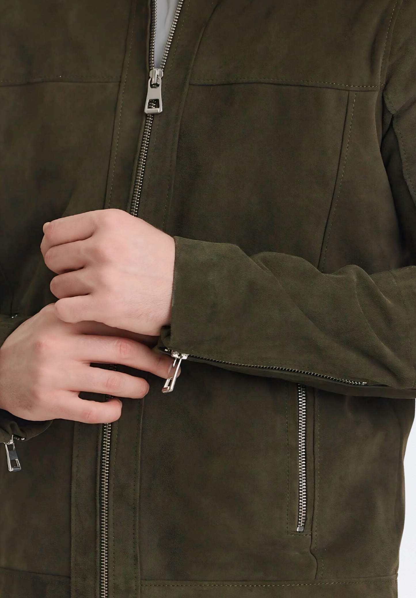 Premium Süet Erkek Deri Ceket | Haki