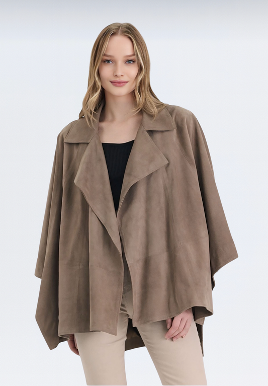 Yarasa Kol Süet Kadın Panço | Melena Vizon