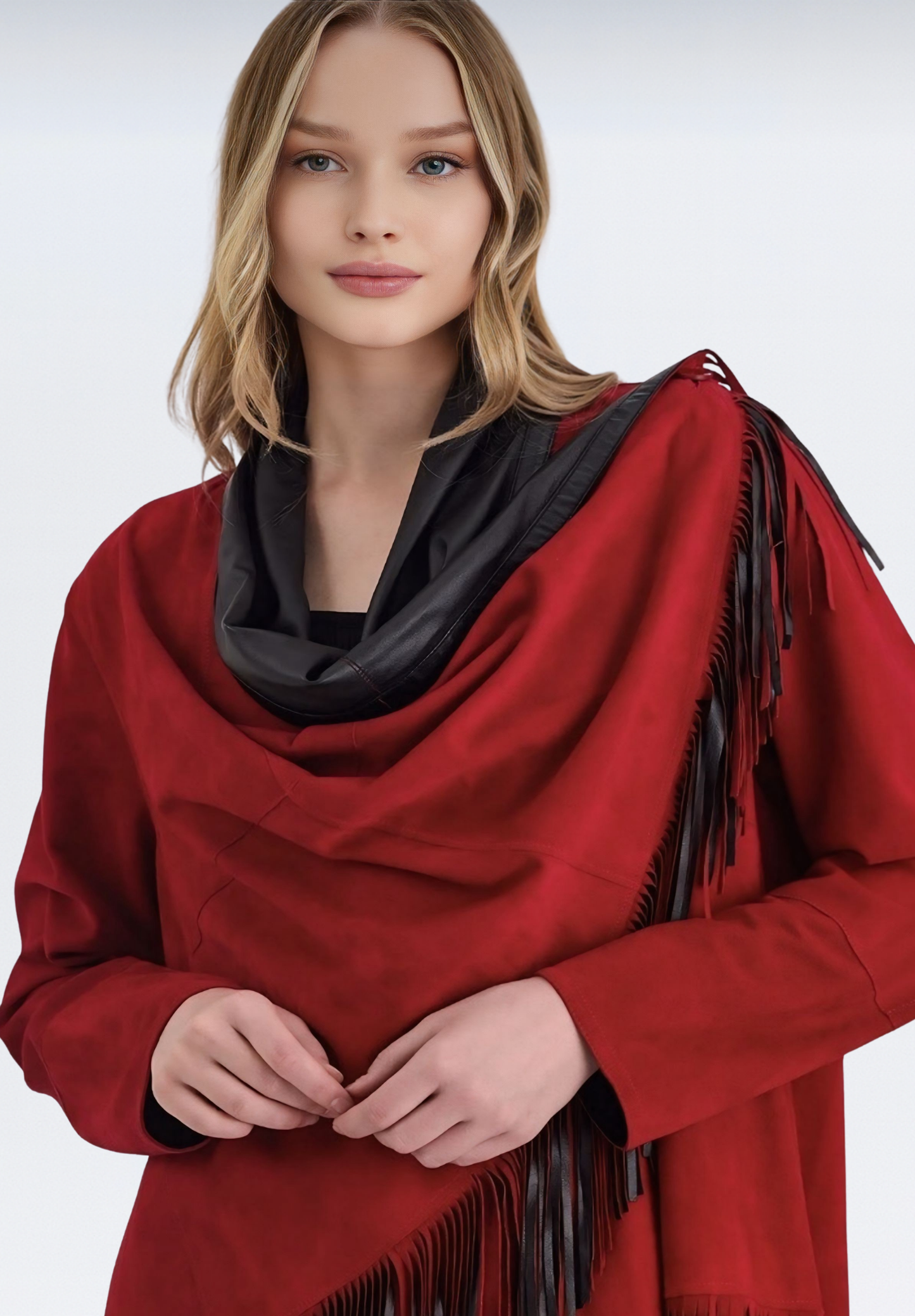 Salisbury Lüks Süet Kadın Panço | Kırmızı