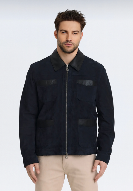 Premium Süet Erkek Deri Ceket | Lacivert
