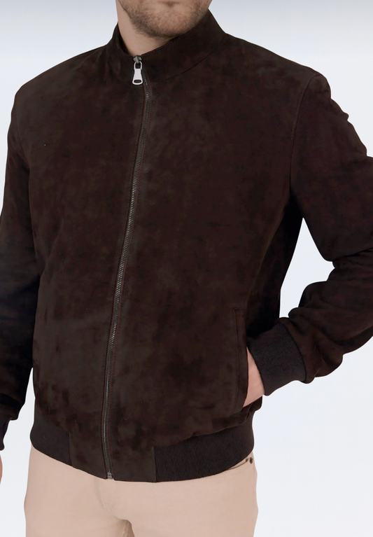 Trikolu Süet Erkek Deri Ceket | Tokyo Kahverengi
