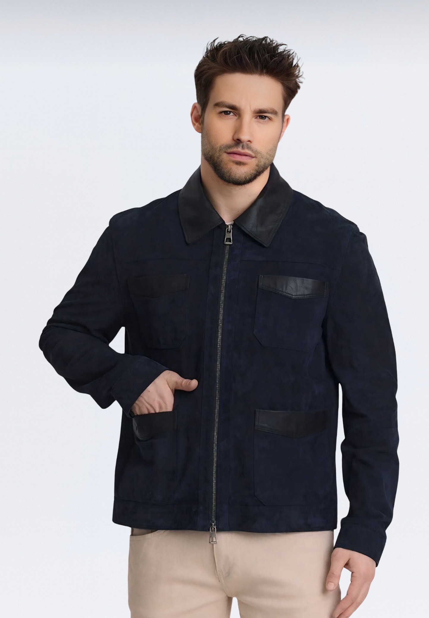 Premium Süet Erkek Deri Ceket | Lacivert