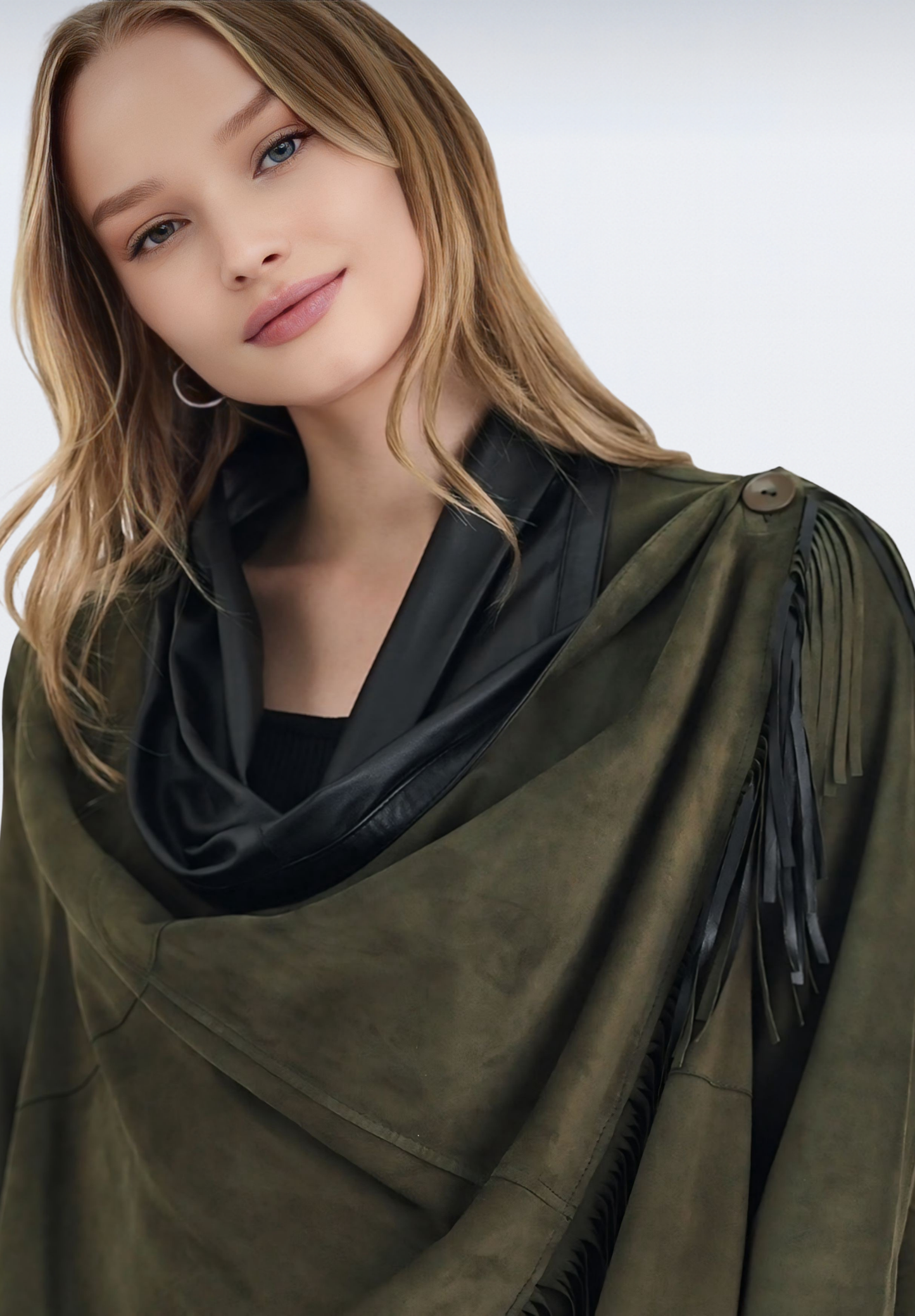 Salisbury Lüks Süet Kadın Panço | Haki