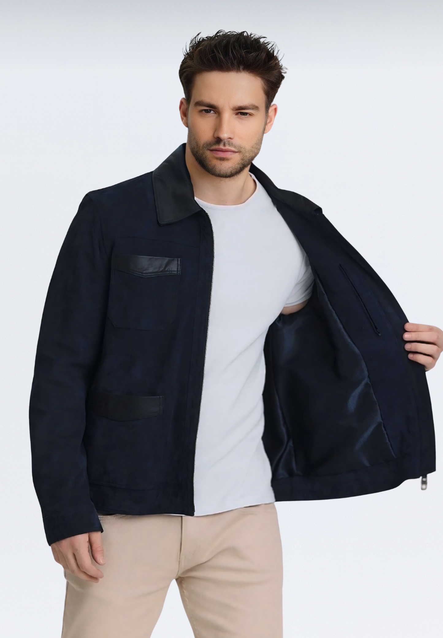 Premium Süet Erkek Deri Ceket | Lacivert