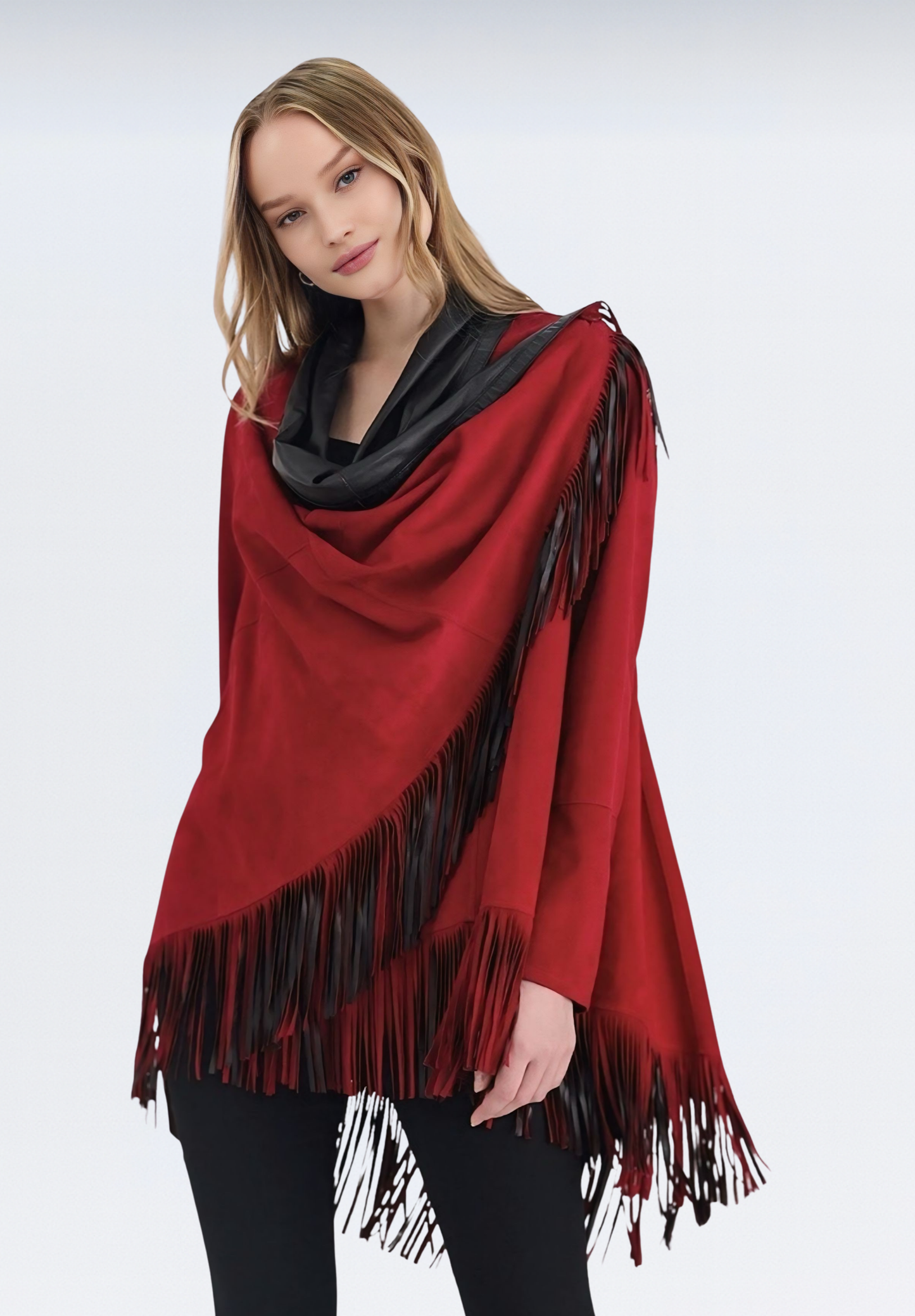 Salisbury Lüks Süet Kadın Panço | Kırmızı