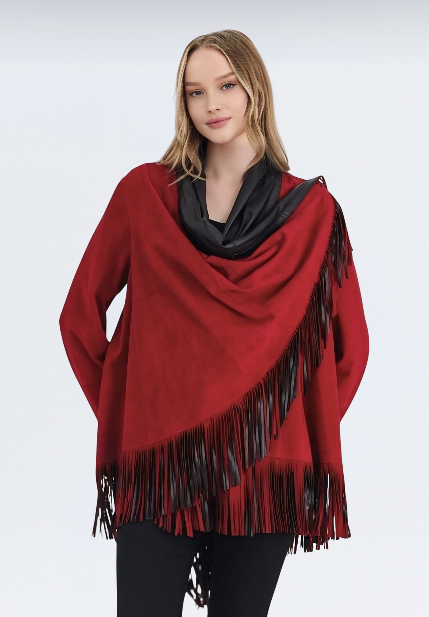 Salisbury Lüks Süet Kadın Panço | Kırmızı