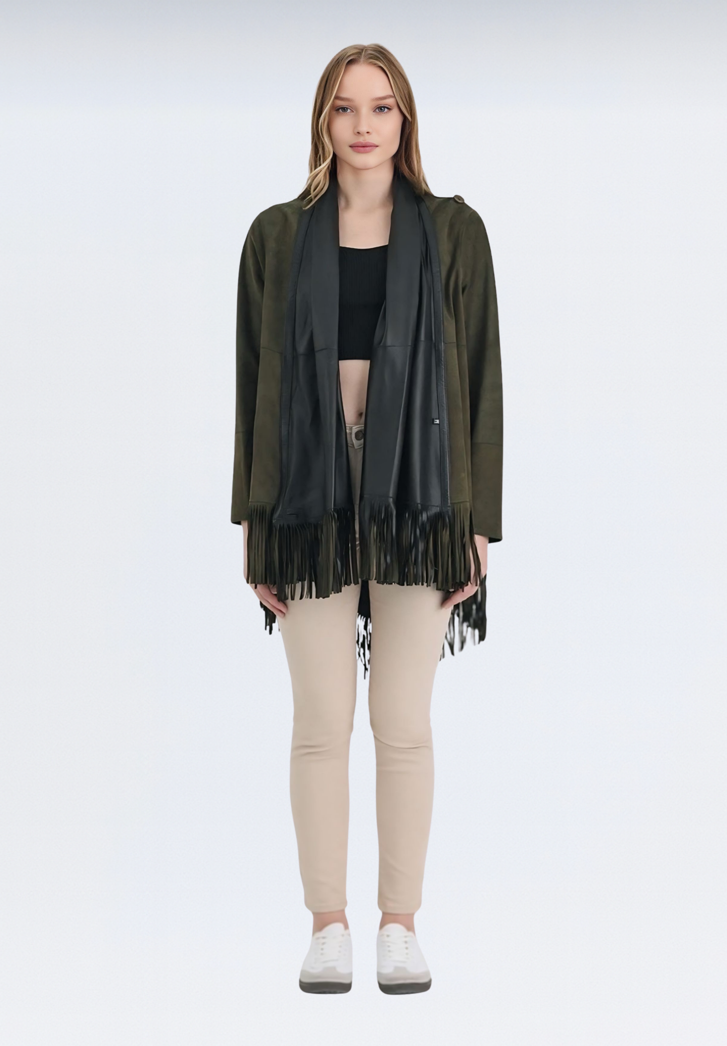 Salisbury Lüks Süet Kadın Panço | Haki