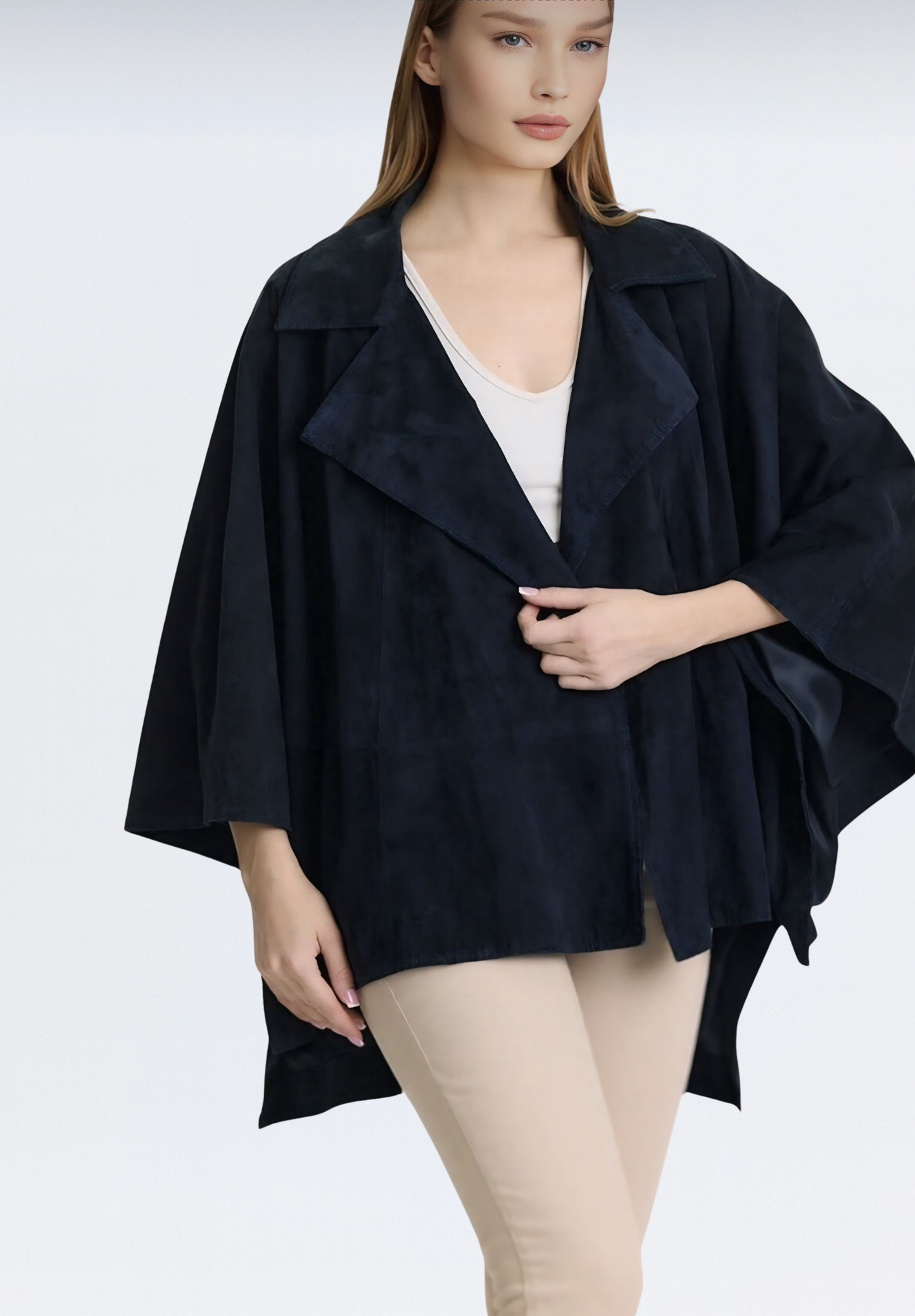 Yarasa Kol Süet Kadın Panço | Melena Lacivert