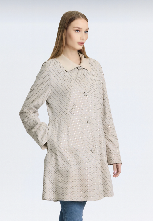 Çift Taraflı Puantiye Baskılı Kadın Trençkot
