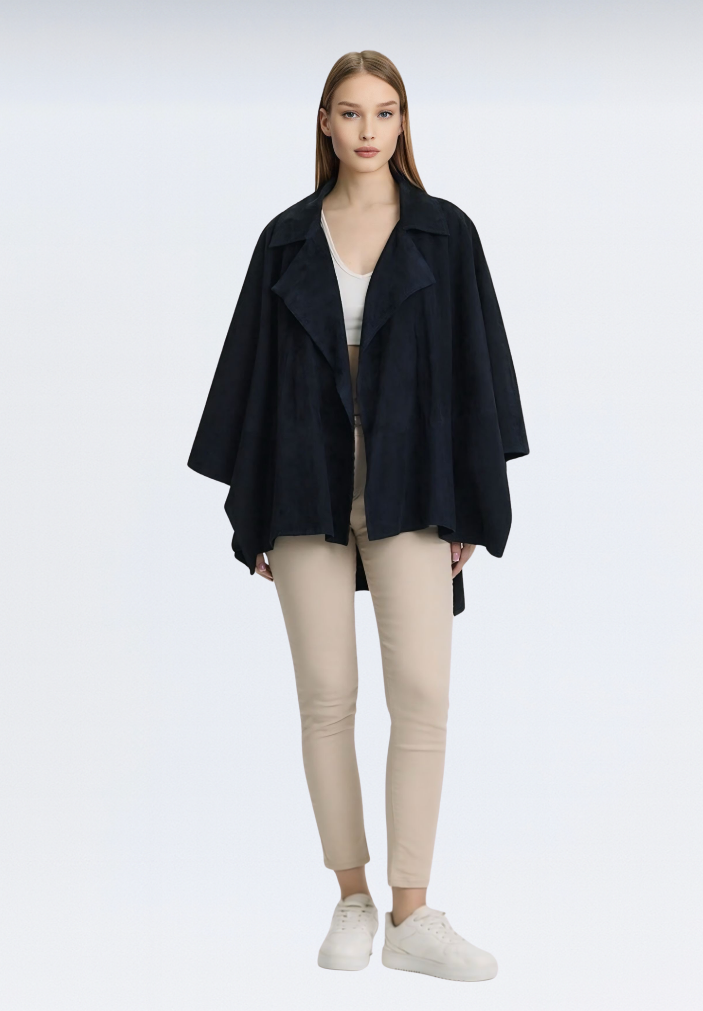 Yarasa Kol Süet Kadın Panço | Melena Lacivert