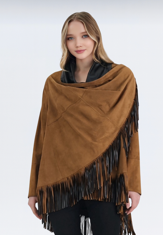 Salisbury Lüks Süet Kadın Panço | Taba