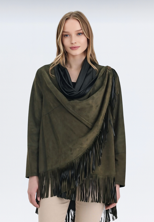 Salisbury Lüks Süet Kadın Panço | Haki