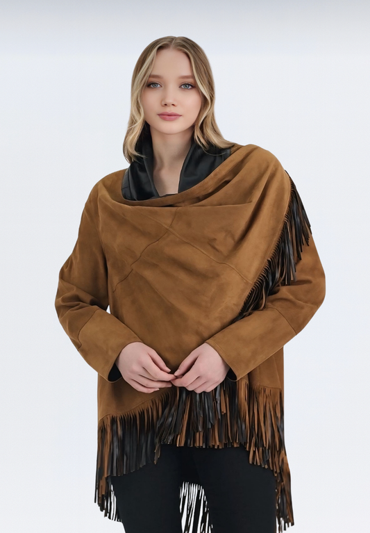 Salisbury Lüks Süet Kadın Panço | Taba