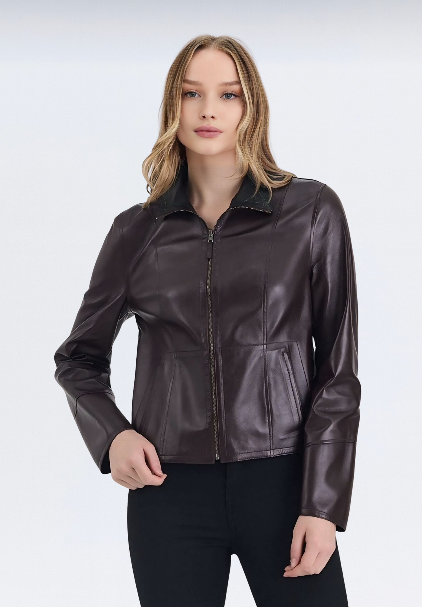 Çift Taraflı Lüks Kadın Deri Ceket | Mor Elfu