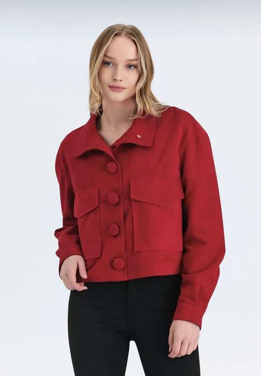 Diana Süet Deri Ceket | Kırmızı