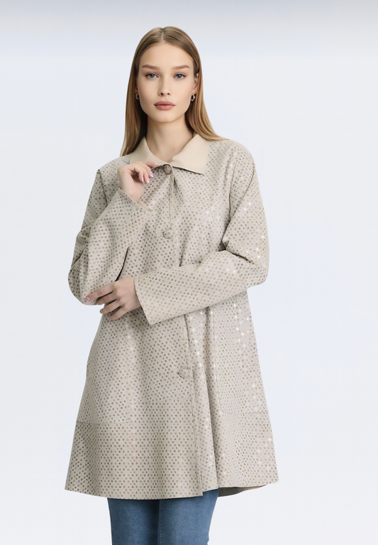 Çift Taraflı Puantiye Baskılı Kadın Trençkot