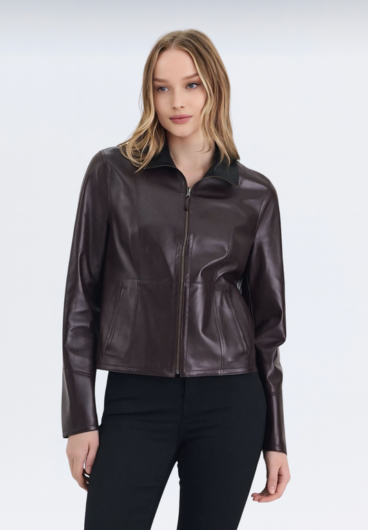 Çift Taraflı Lüks Kadın Deri Ceket | Mor Elfu