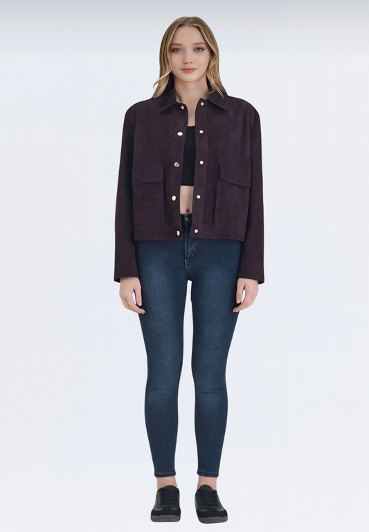 Premium Süet Kadın Deri Ceket | Mor