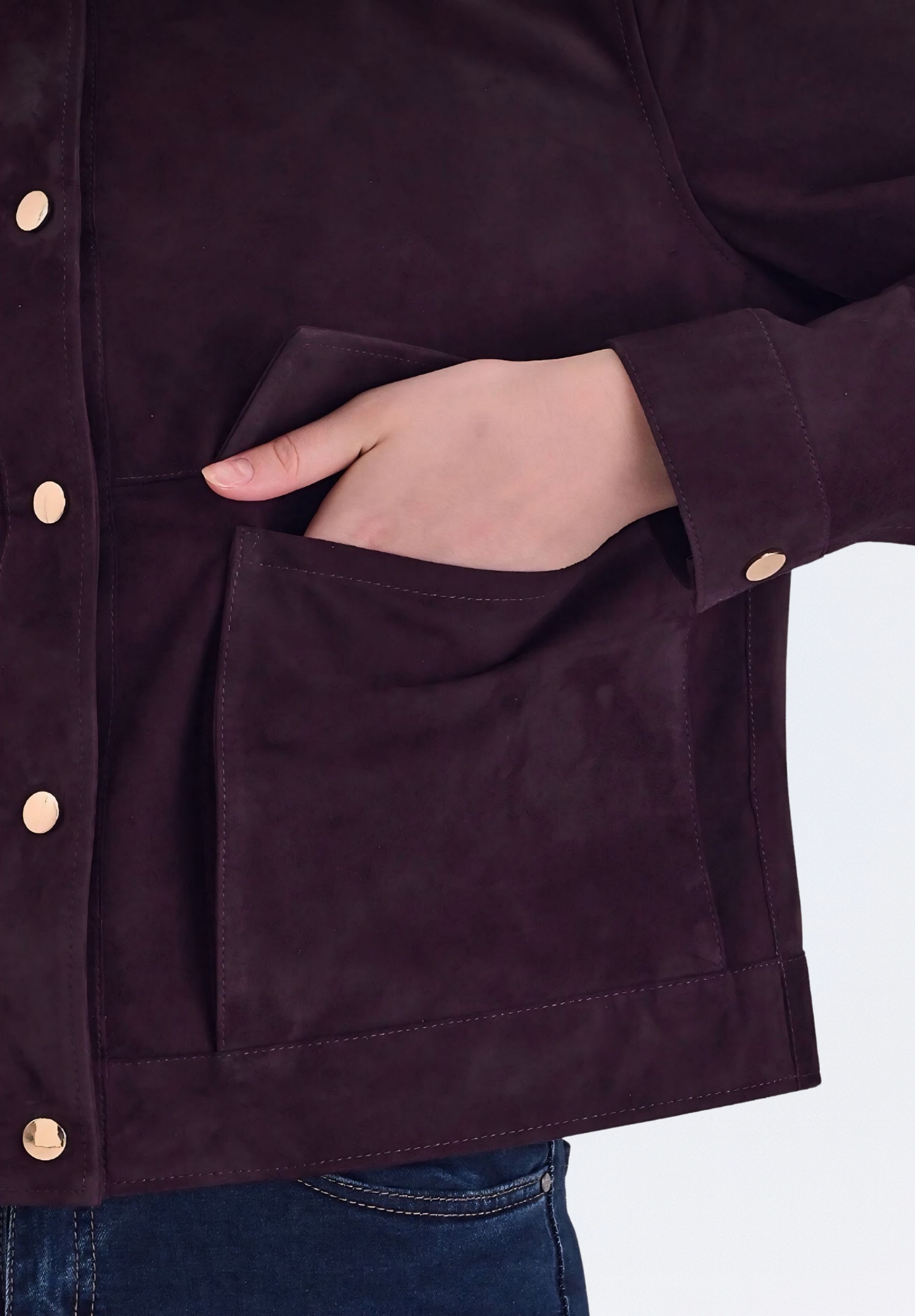 Premium Süet Kadın Deri Ceket | Mor