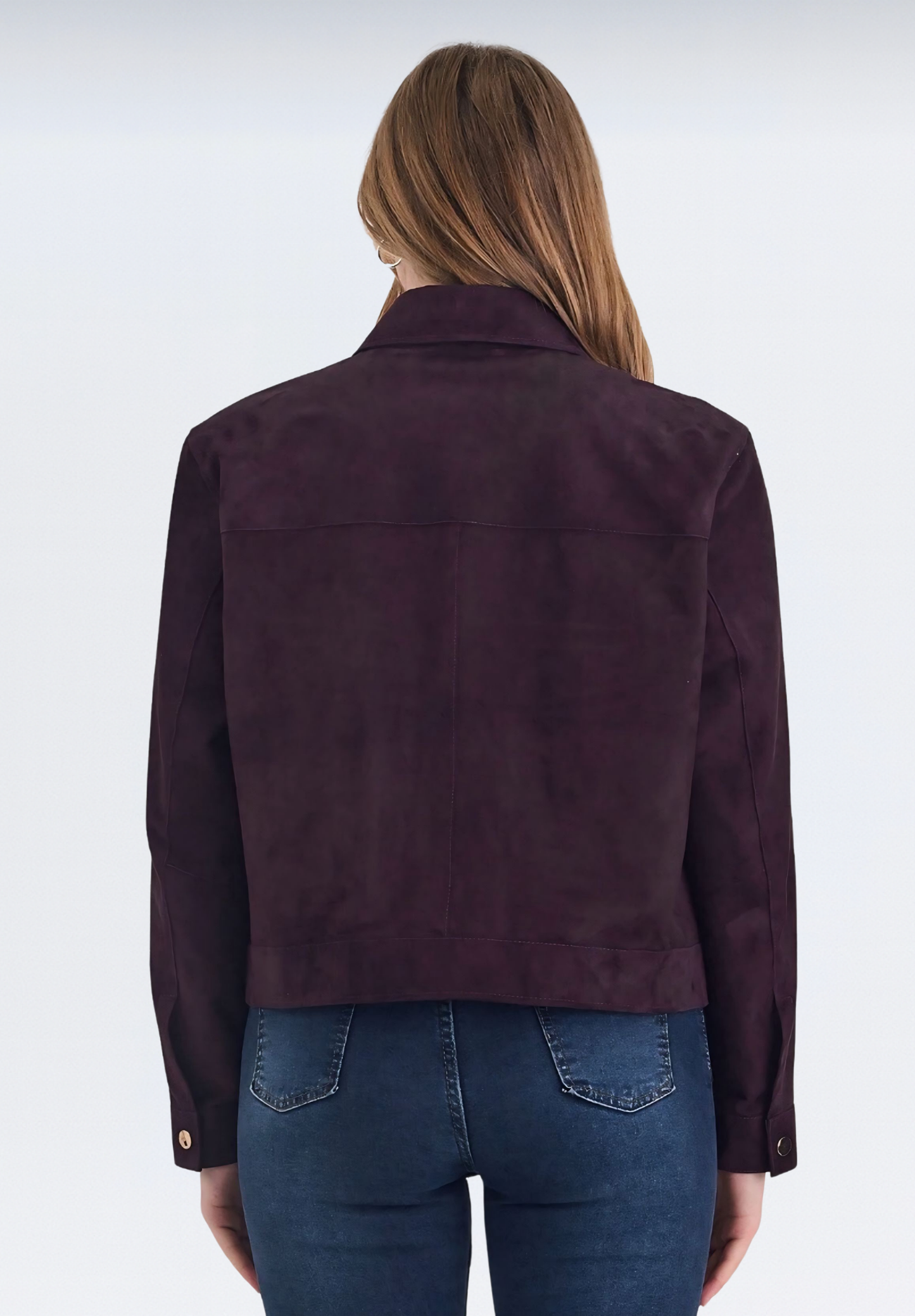 Premium Süet Kadın Deri Ceket | Mor