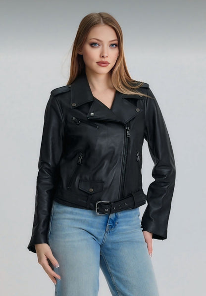Black Lambskin BIKER Women's Jacket