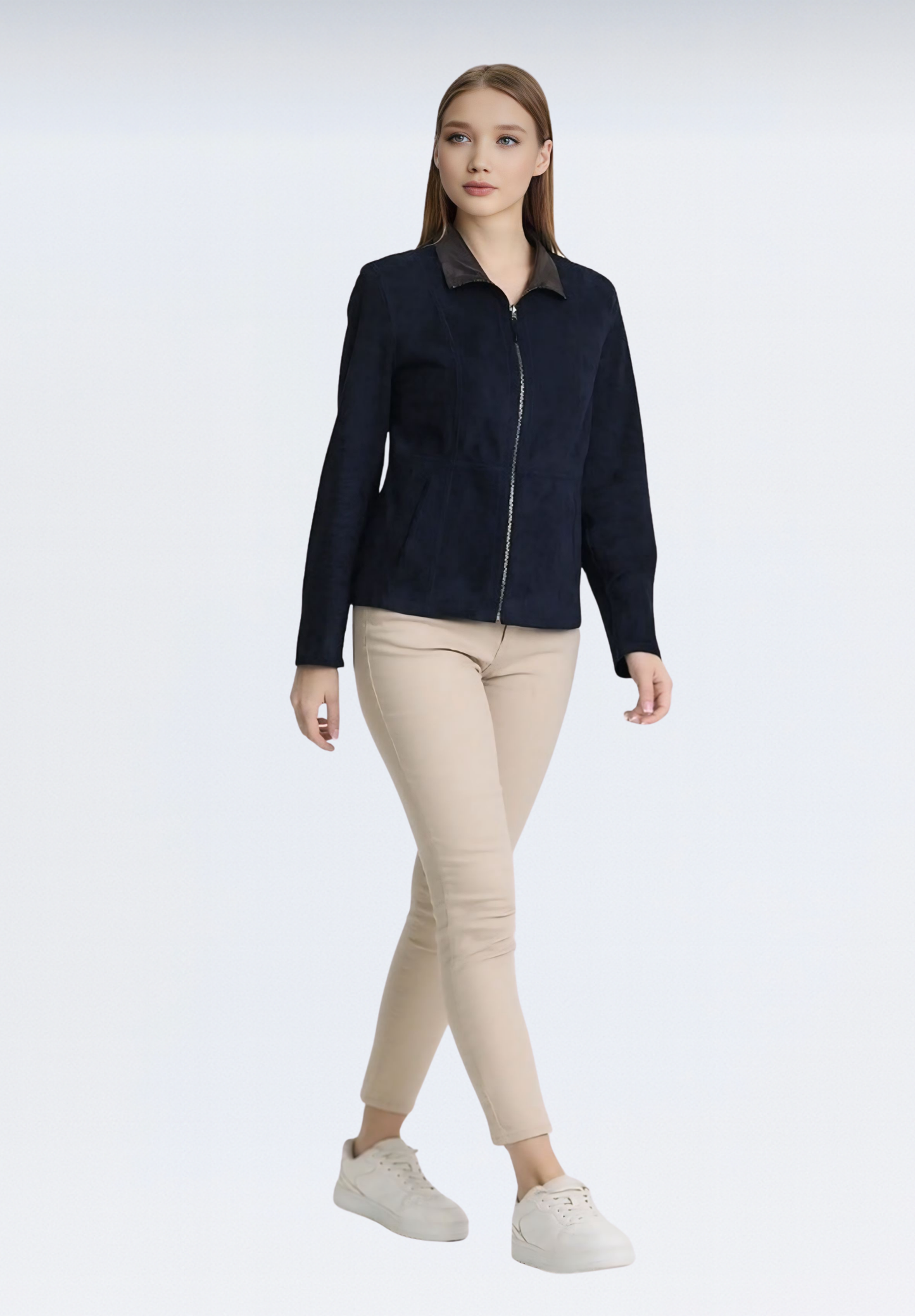 Çift Taraflı Süet Kadın Deri Ceket | Lacivert