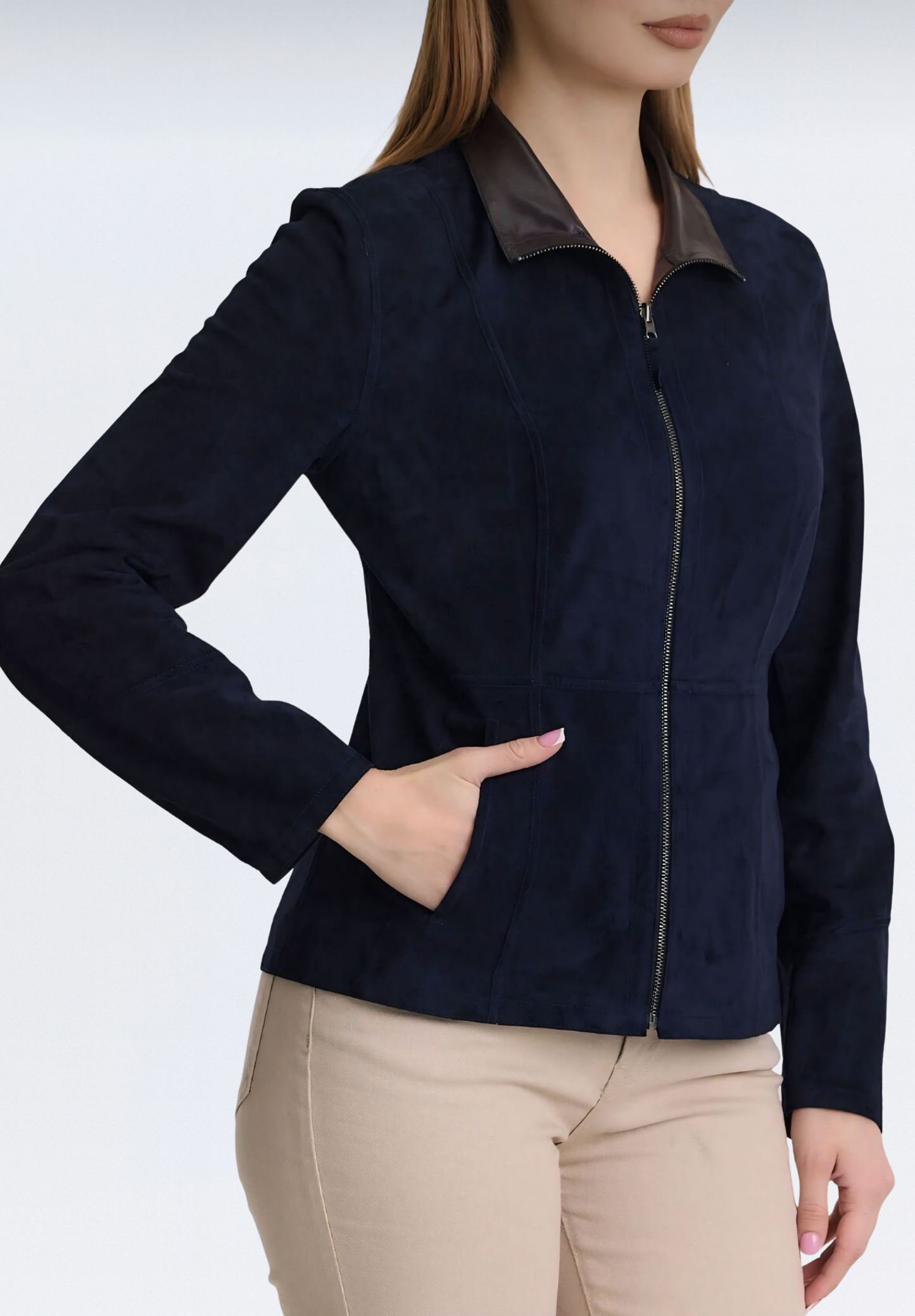 Çift Taraflı Süet Kadın Deri Ceket | Lacivert