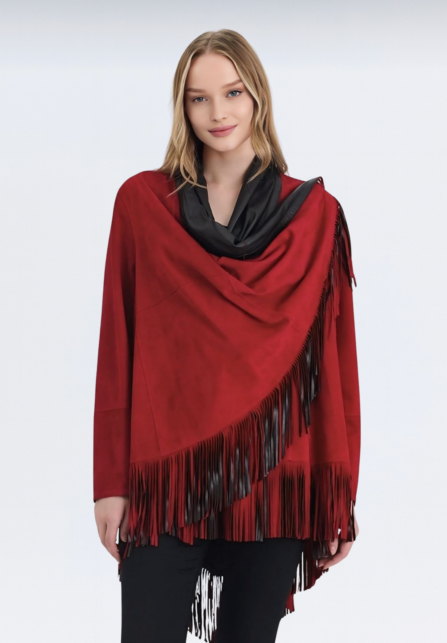 Salisbury Lüks Süet Kadın Panço | Kırmızı