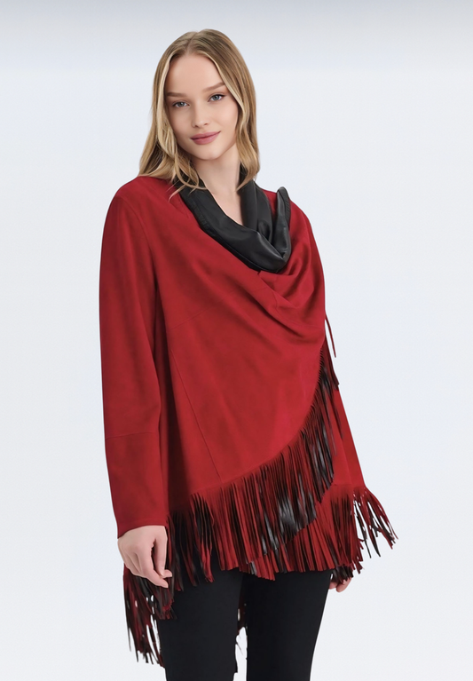 Salisbury Lüks Süet Kadın Panço | Kırmızı