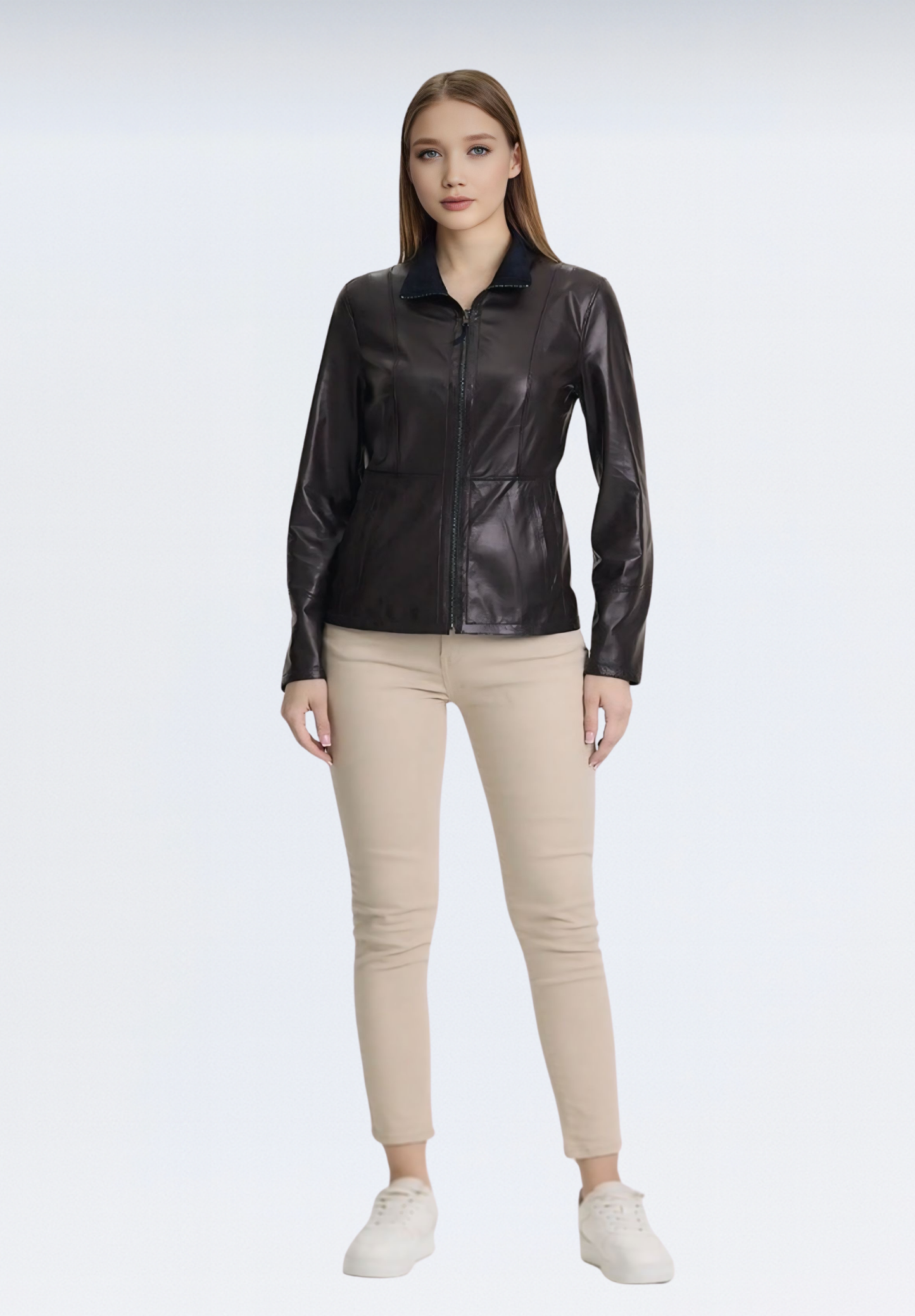 Çift Taraflı Süet Kadın Deri Ceket | Lacivert