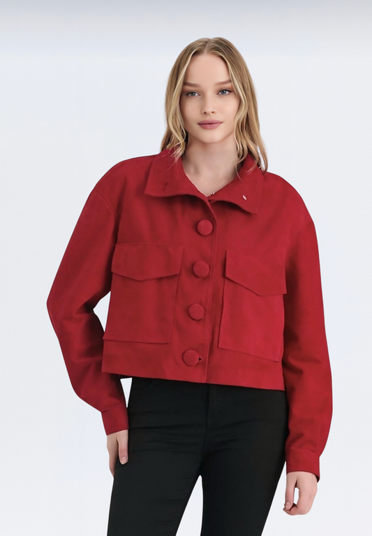 Diana Süet Deri Ceket | Kırmızı