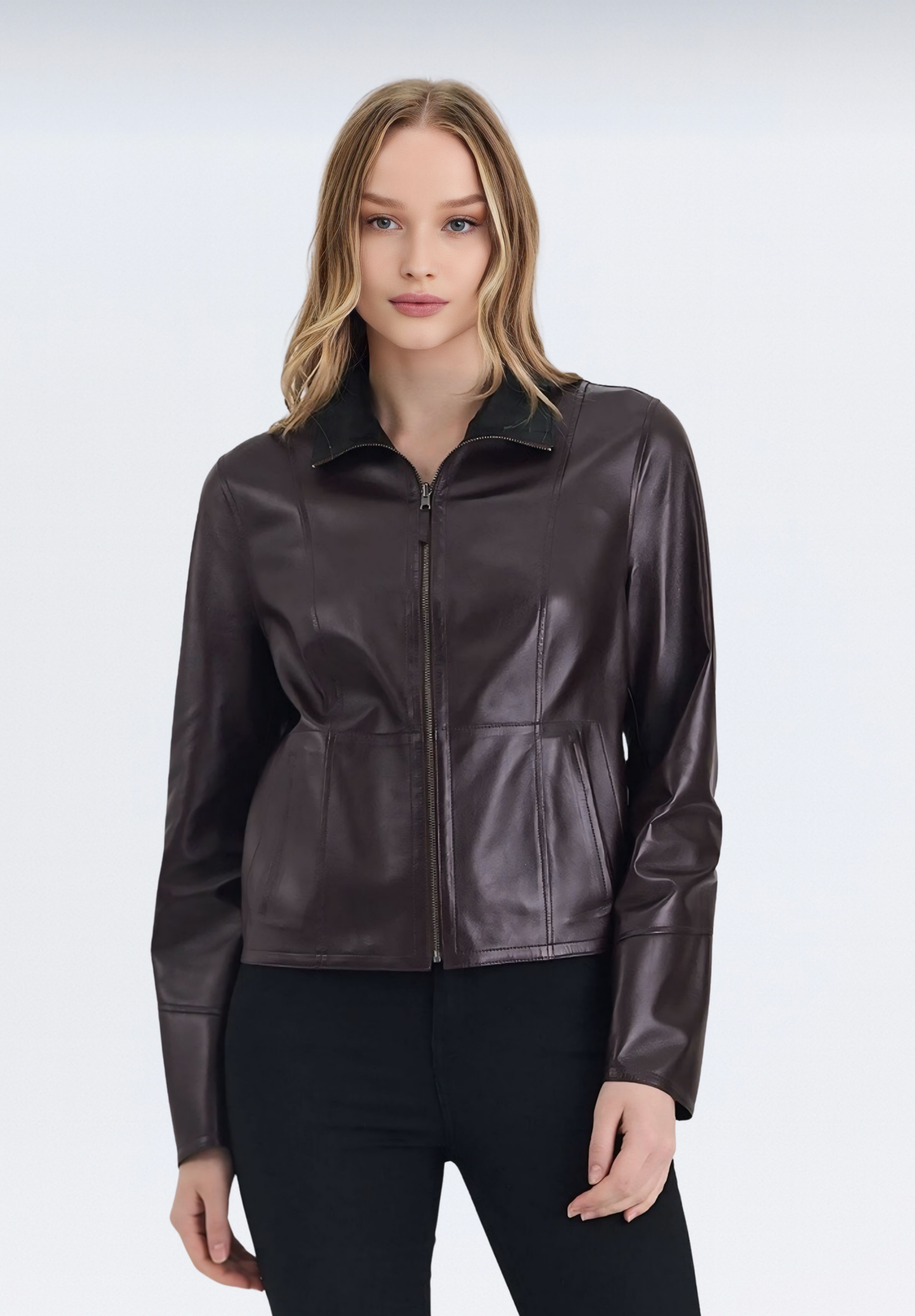 Çift Taraflı Lüks Kadın Deri Ceket | Mor Elfu