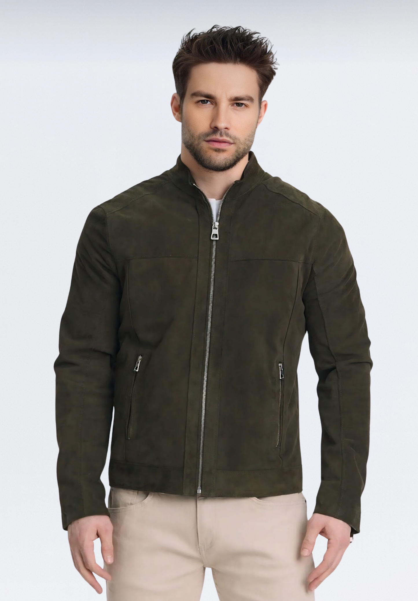 Premium Süet Erkek Deri Ceket | Haki