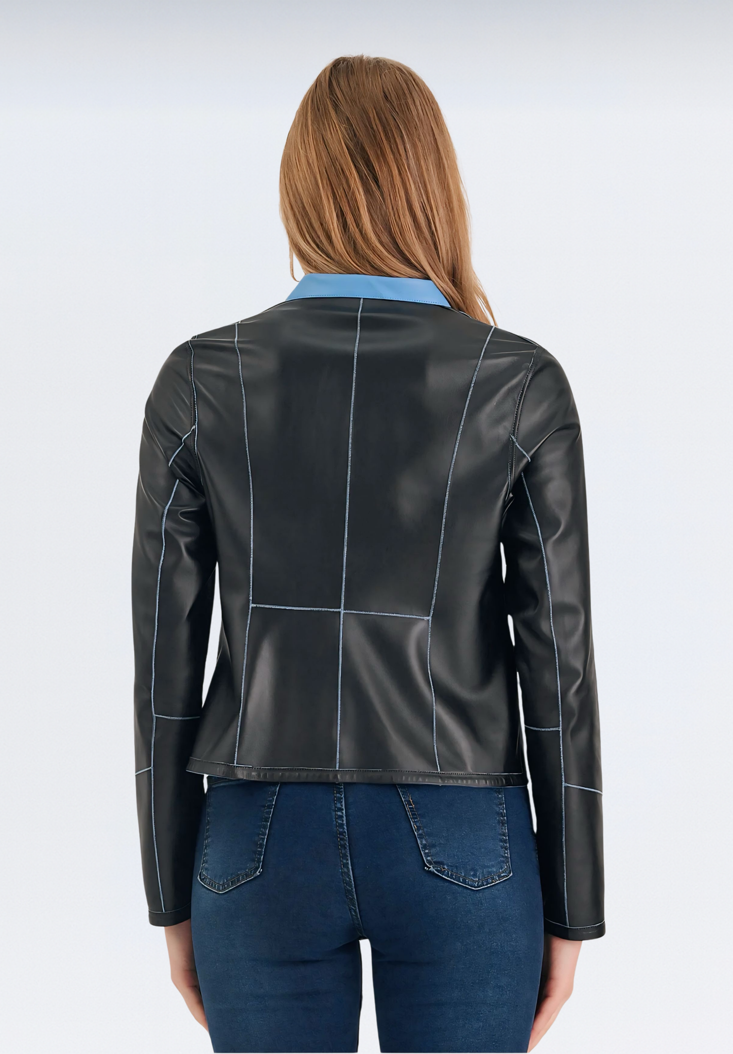 Çift Taraflı Lüks Kadın Deri Ceket | Mavi Elfu