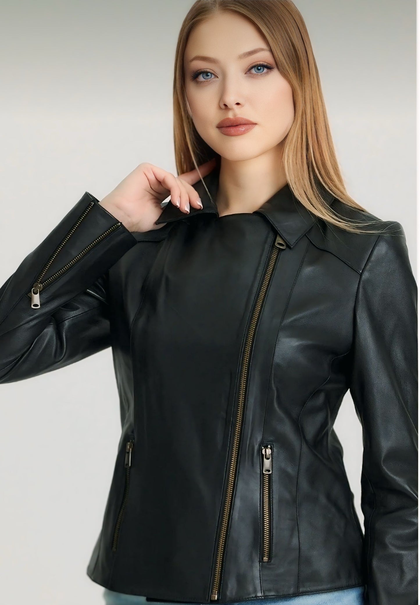Black Lambskin Zippered Women's Jacket - Model Z