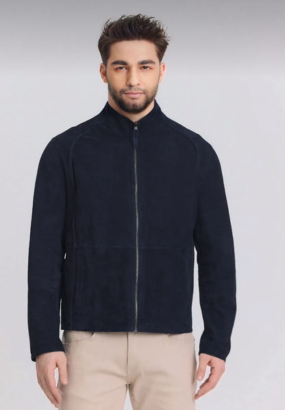 Navy Blue Goat Suede Reversible Jacket