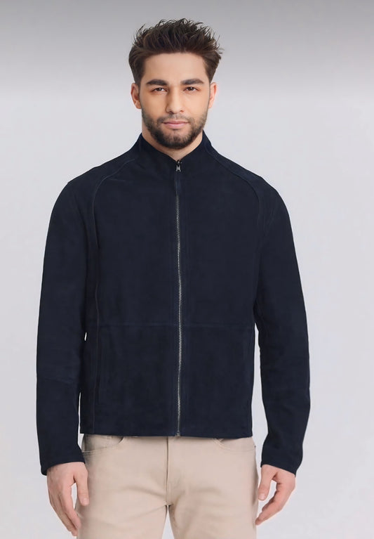 Navy Blue Goat Suede Reversible Jacket