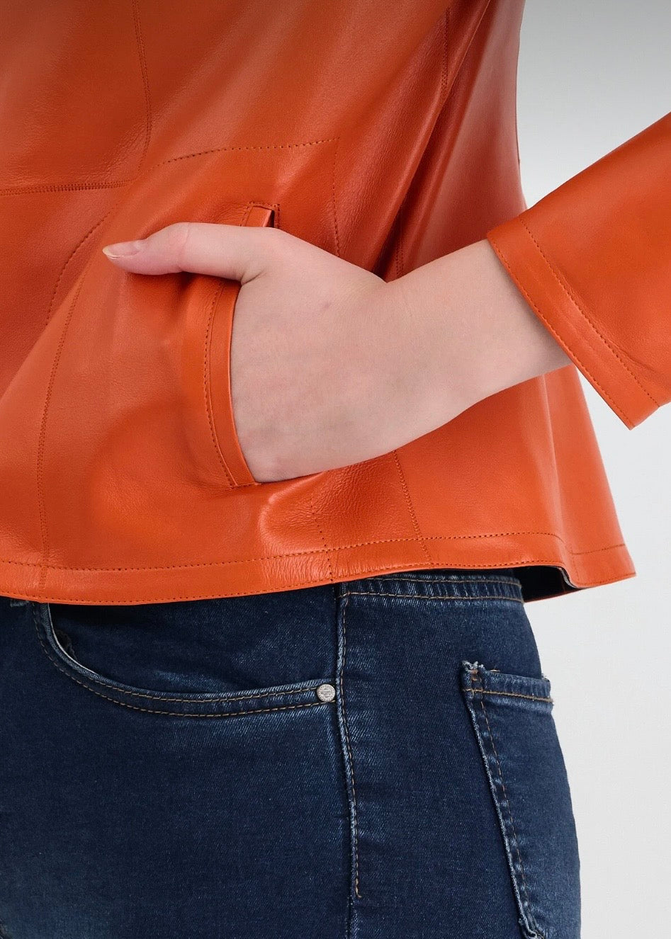 Çift Taraflı Lüks Kadın Deri Ceket | Turuncu Elfu