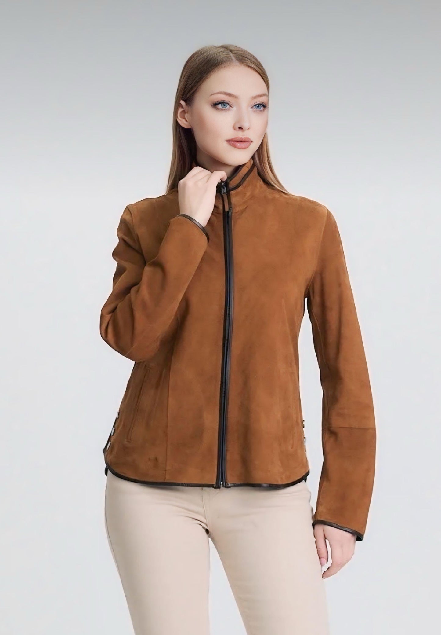 Whiskey Reversible Goat Suede Jacket for Women - Model Y